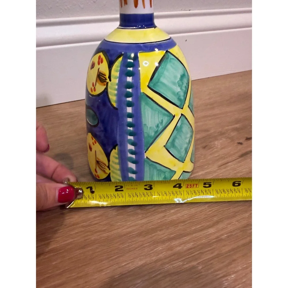 Duca di Camastra Italian Ceramic Vase Fish Blue Yellow Mediterranean Pottery VTG